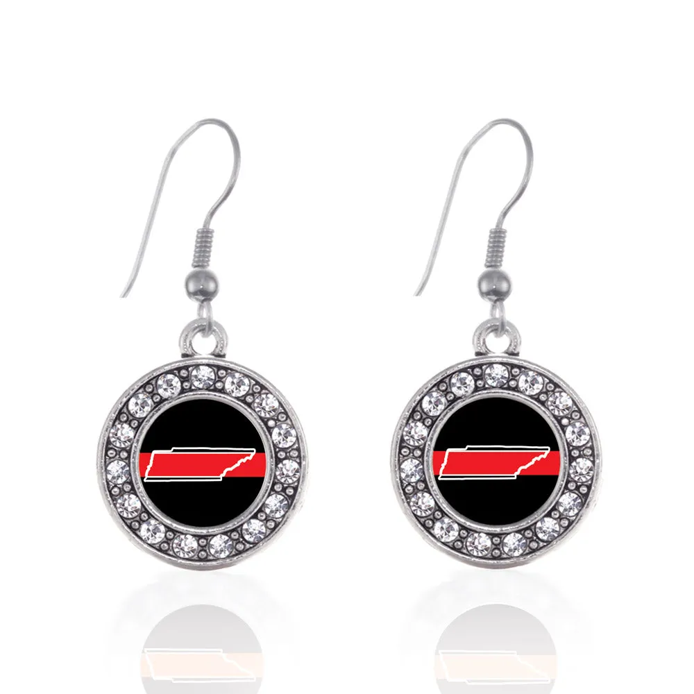 Silver Tennessee Thin Red Line Circle Charm Dangle Earrings