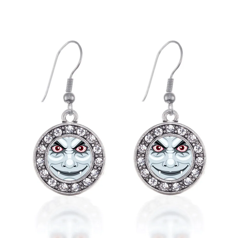 Silver Thirsty Vampire Circle Charm Dangle Earrings