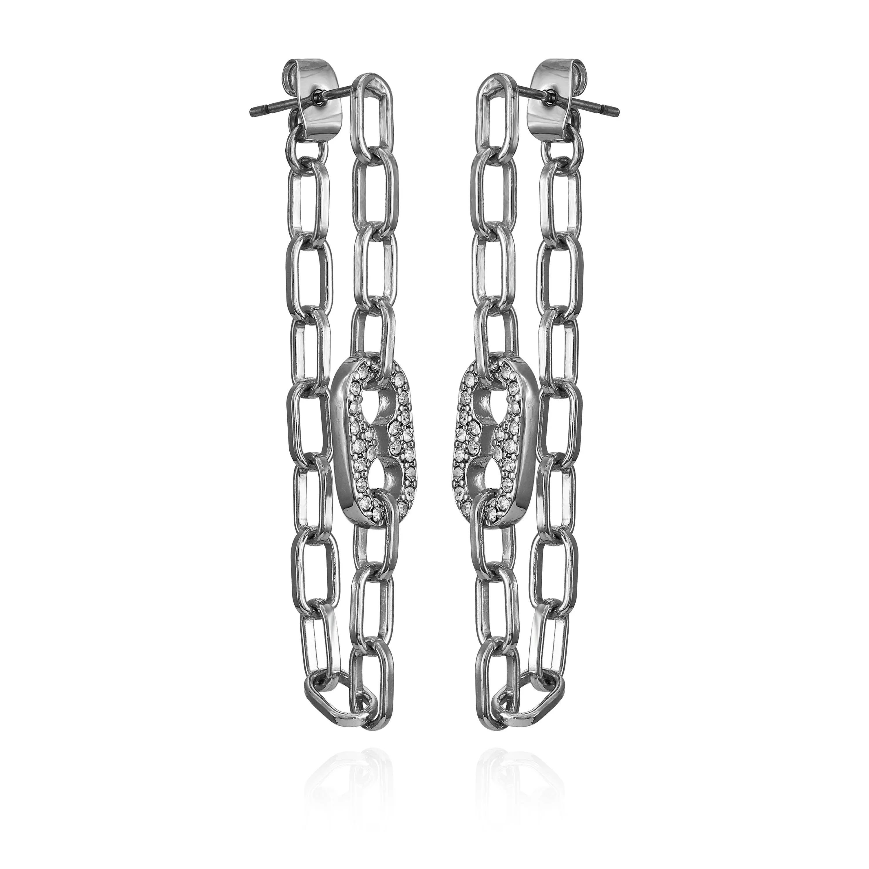 Silvertone Cable Chain Link Dangle Drop Earrings