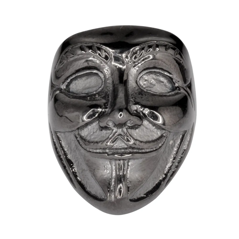 SK1743  Unisex Guy Fawkes Ring "Anonymous Mask" Black Edition Stainless Steel Motorcycle Jewelry  Size 6-14