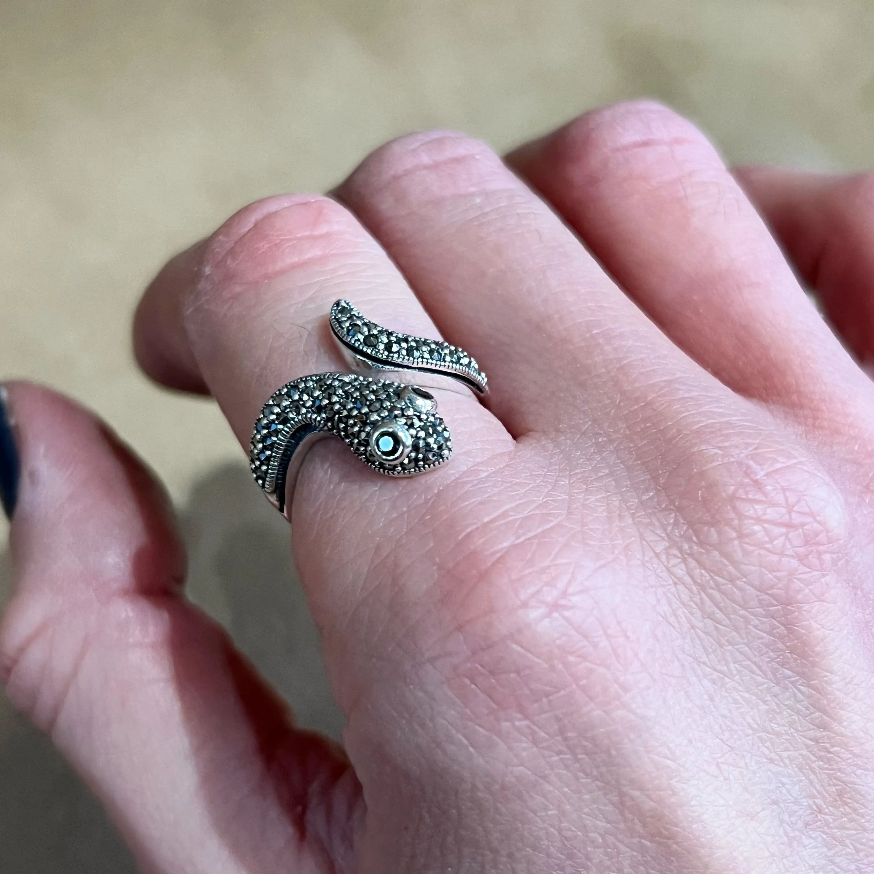 Snake Ring Silver Marcasite