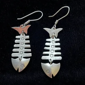 SOLD Vintage 925 Sterling Silver Articulated Fish Pierced Earrings, Taxco Mexico