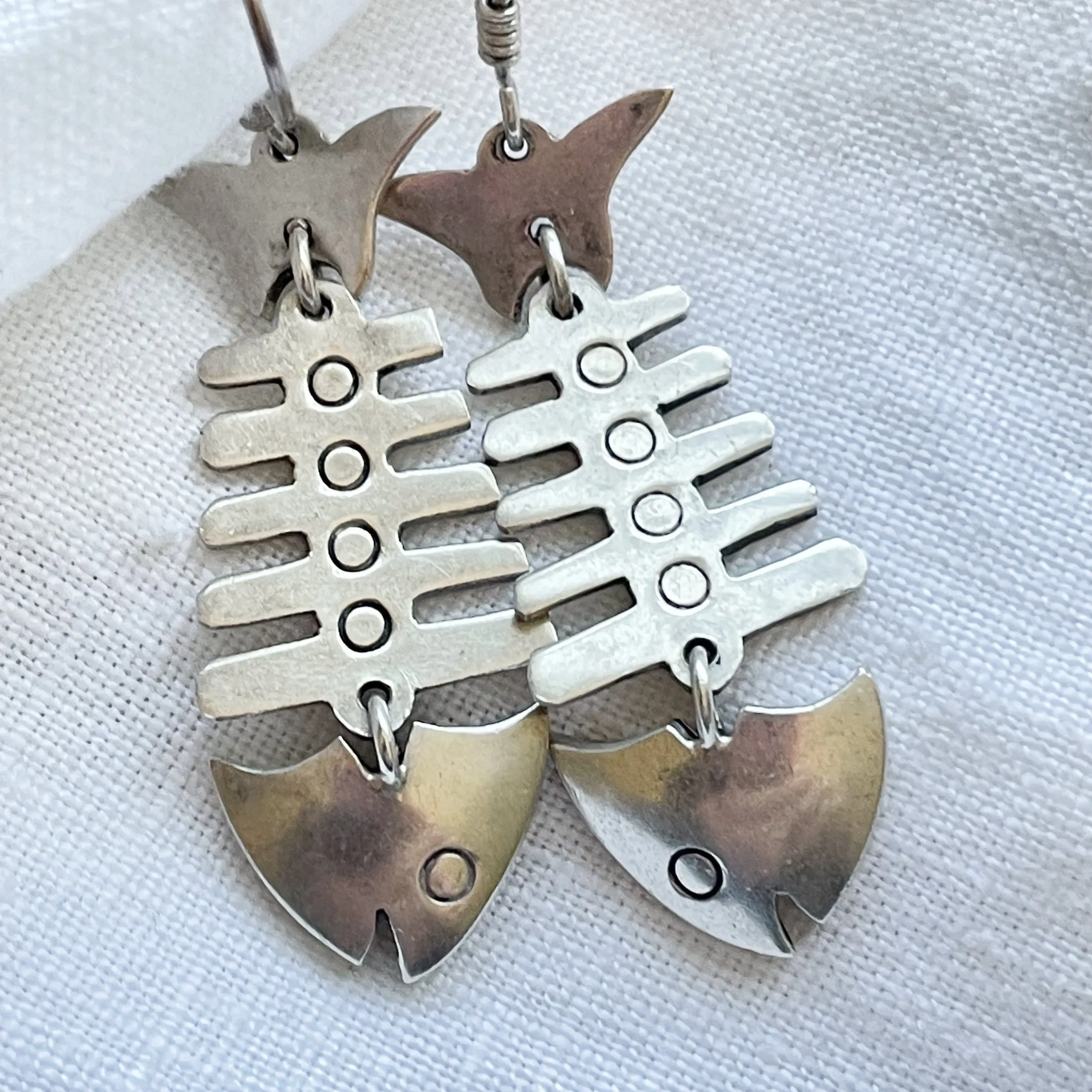 SOLD Vintage 925 Sterling Silver Articulated Fish Pierced Earrings, Taxco Mexico