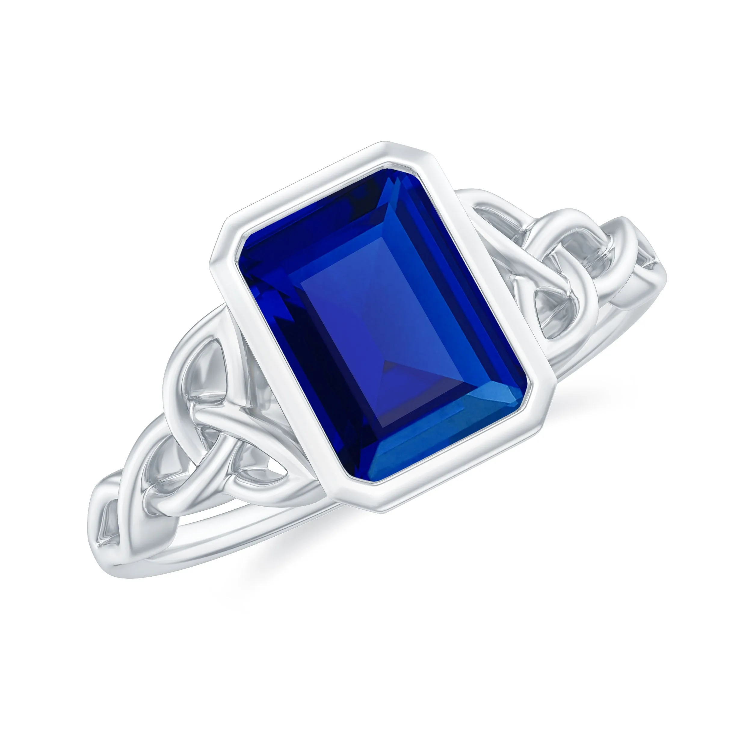 Solitaire Created Blue Sapphire Celtic Engagement Ring