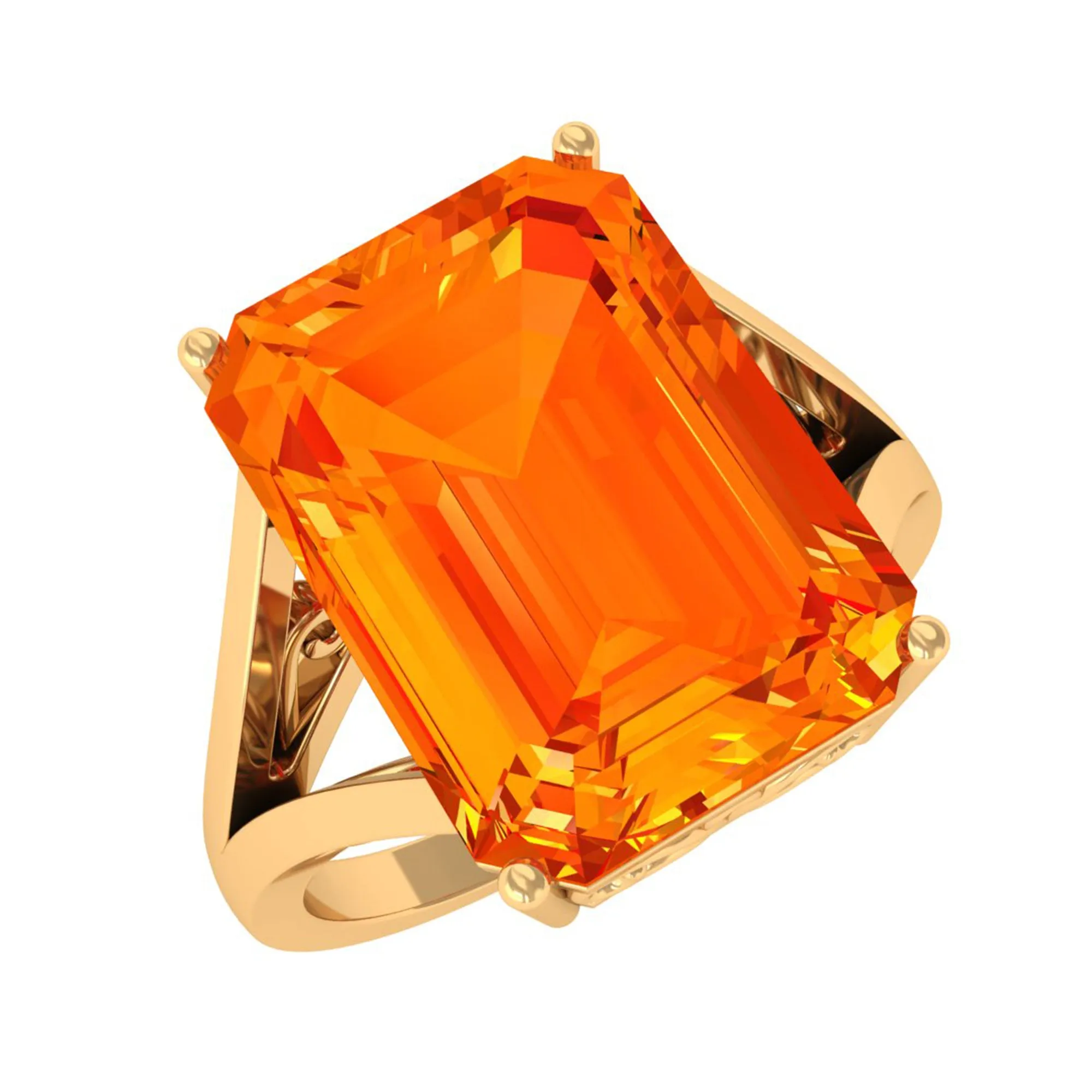 Solitaire Created Orange Sapphire Split Shank Engagement Ring