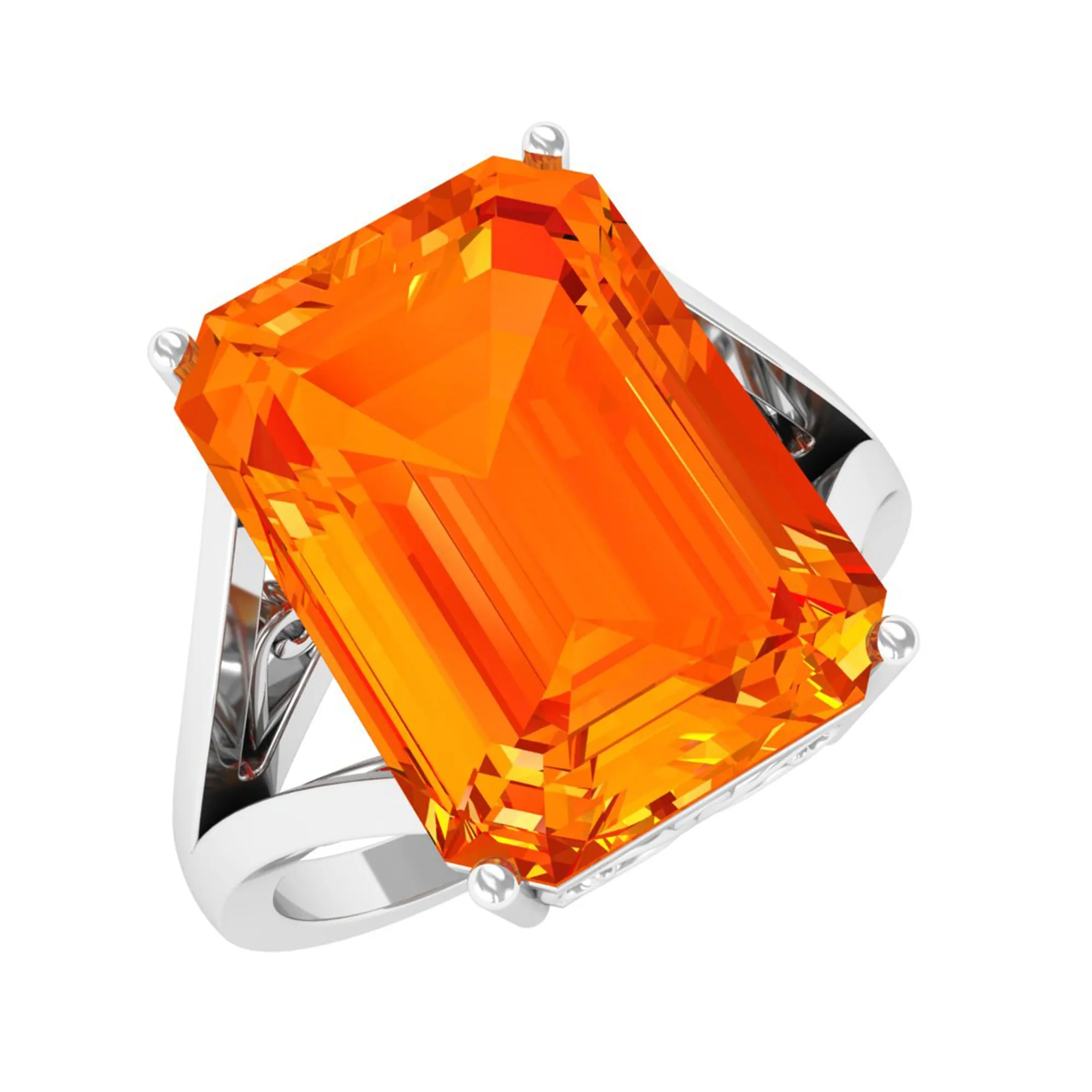 Solitaire Created Orange Sapphire Split Shank Engagement Ring