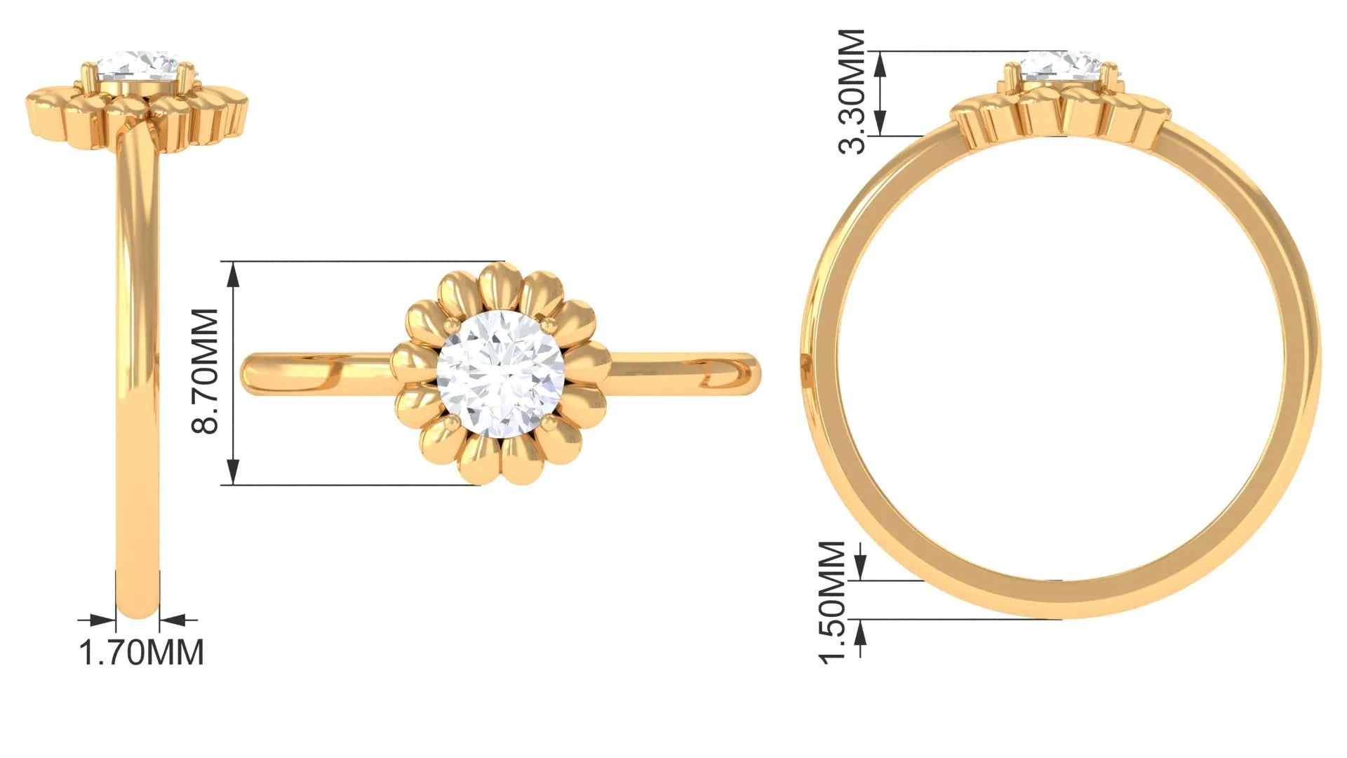 Solitaire Lab Grown Diamond Flower Ring