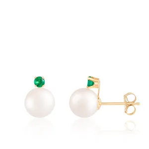 Splendid Pearls 14K Yellow Gold Emerald Earrings