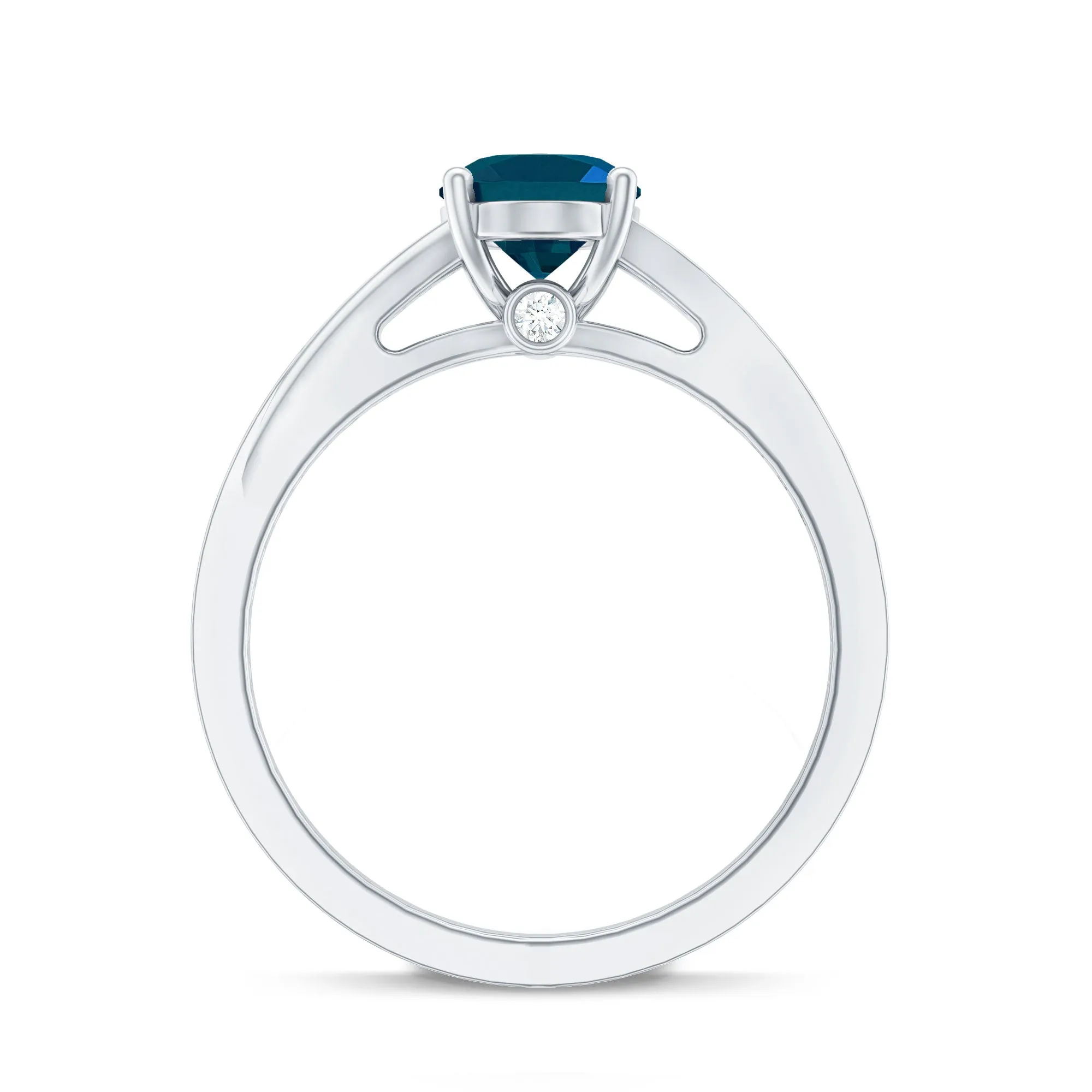 Split Shank Oval London Blue Topaz Solitaire Ring with Diamond