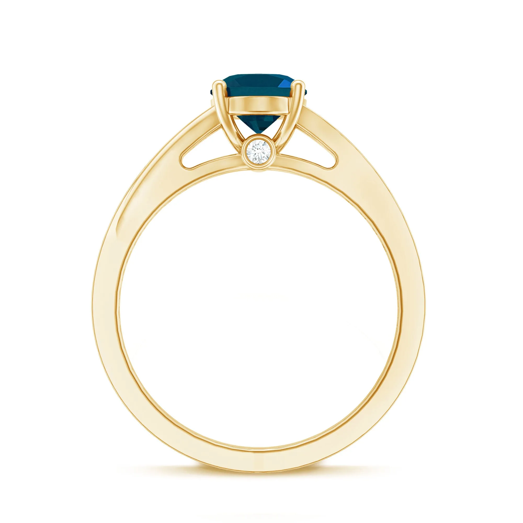 Split Shank Oval London Blue Topaz Solitaire Ring with Diamond