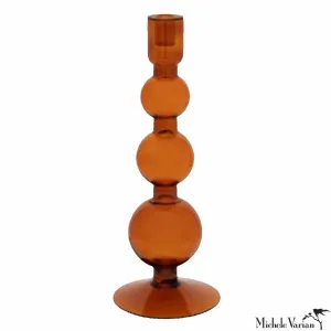 Stacked Orb Glass Candle Holder Amber