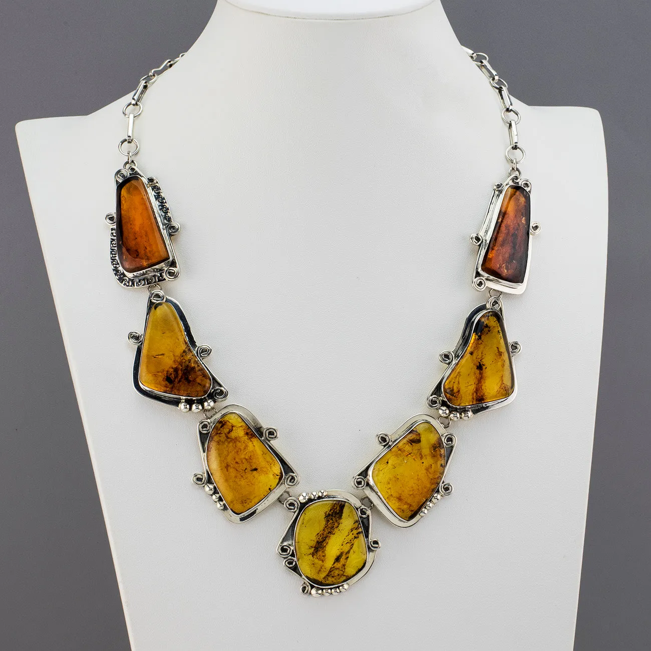 Sterling Silver and Amber Statement Necklace