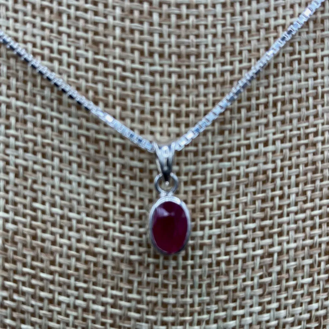 Sterling Silver And Ruby Gemstone Necklace