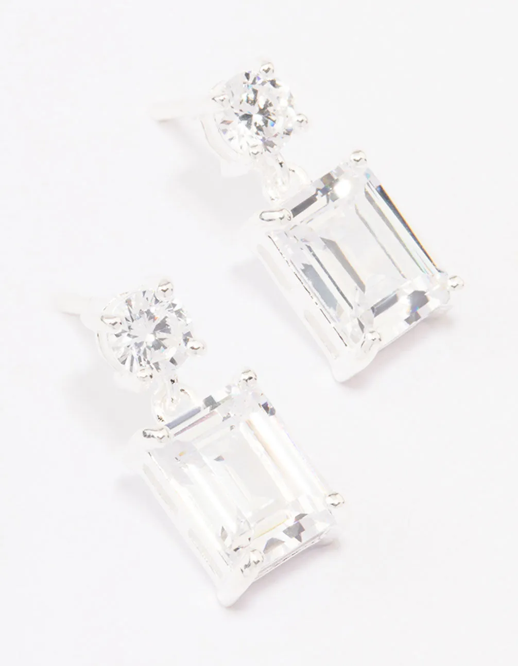 Sterling Silver Cubic Zirconia Emerald Cut Drop Earrings