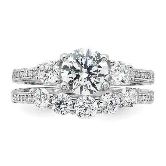 Sterling Silver CZ Engagement Ring and Band Set