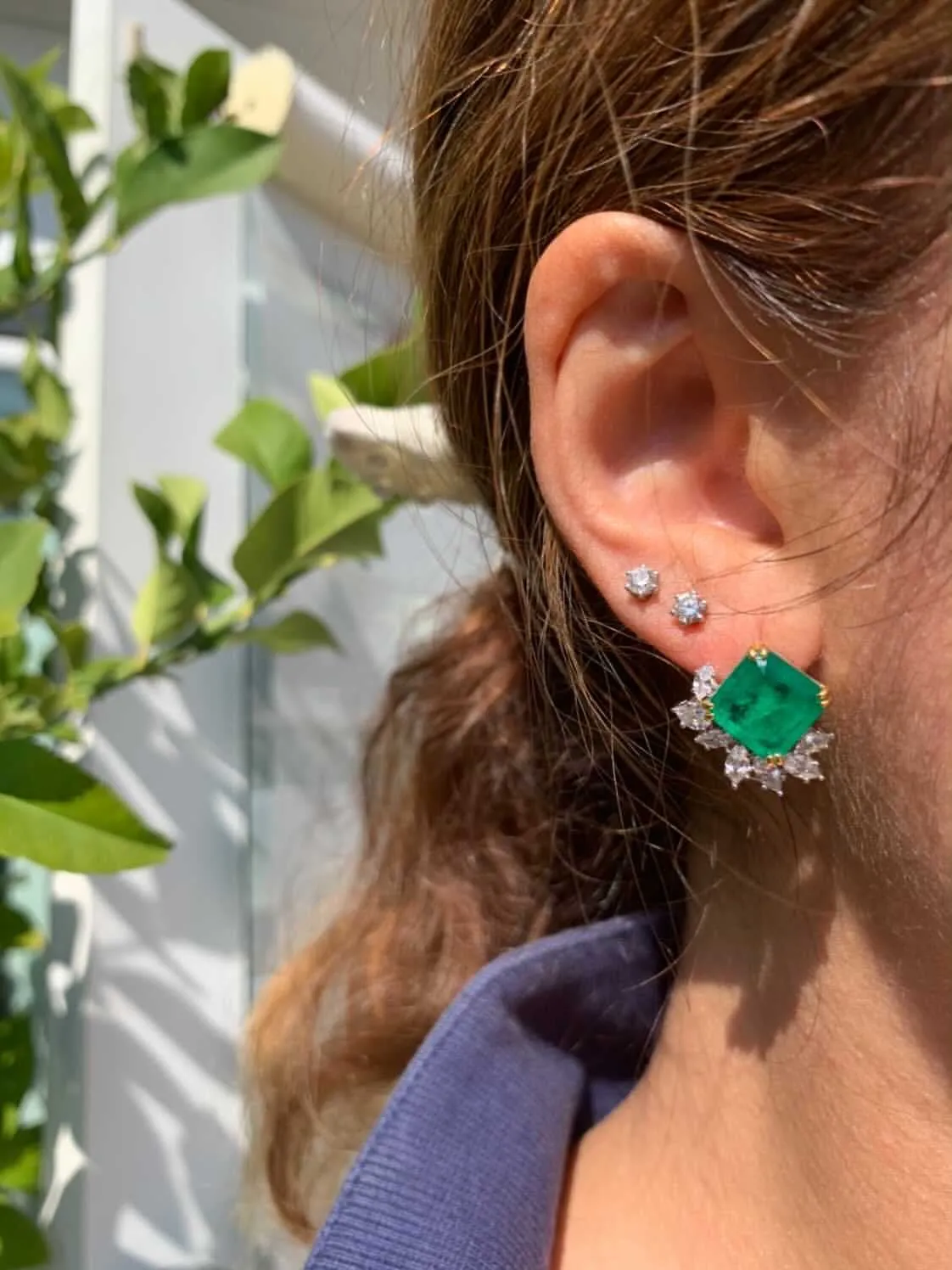 Sterling silver emerald earrings with marquise cz diamonds