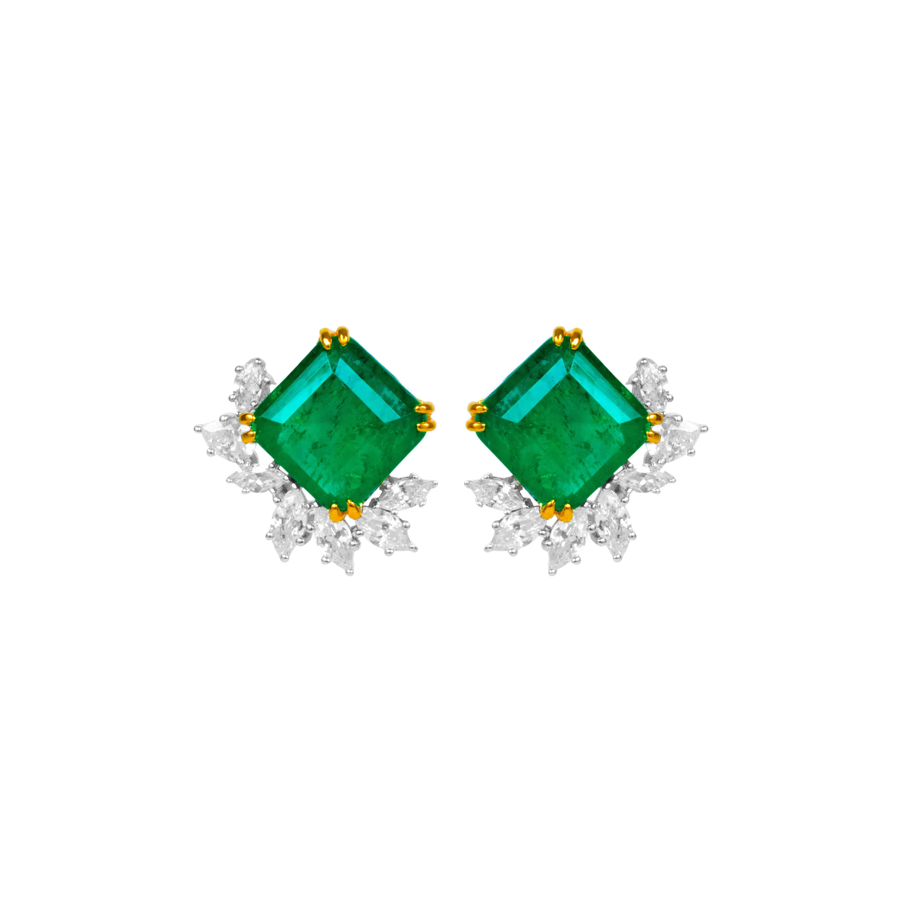 Sterling silver emerald earrings with marquise cz diamonds