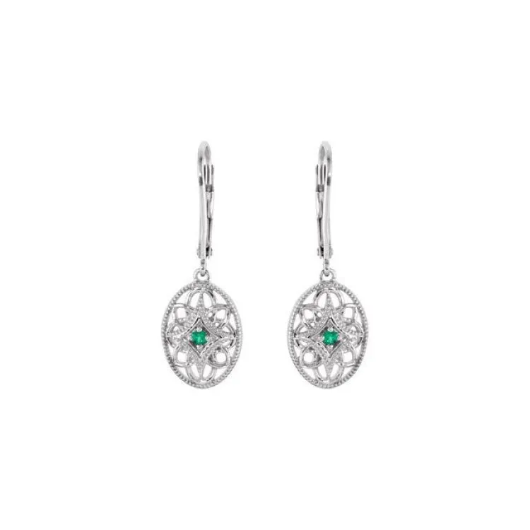 Sterling Silver Natural Emerald Lever Back Earrings