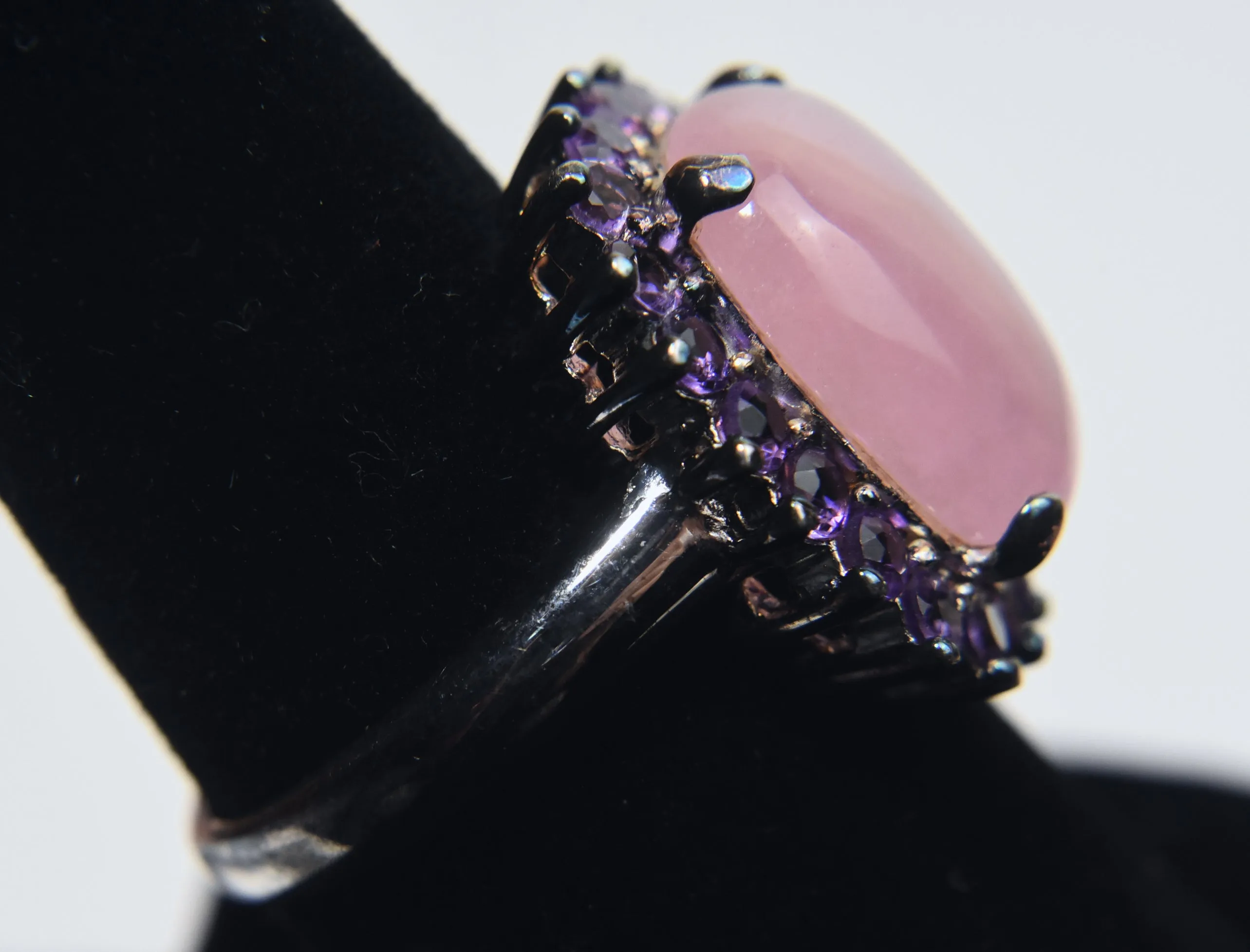 Sterling Silver Pink Jade Ring - Size 8