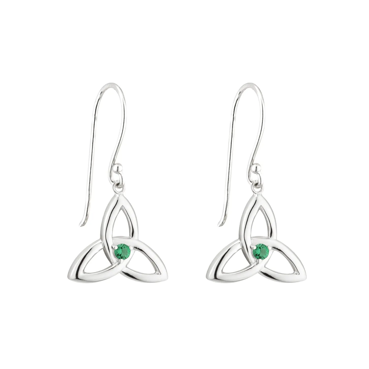 Sterling Silver Trinity Knot Drop Earrings with Emerald Glass Stones