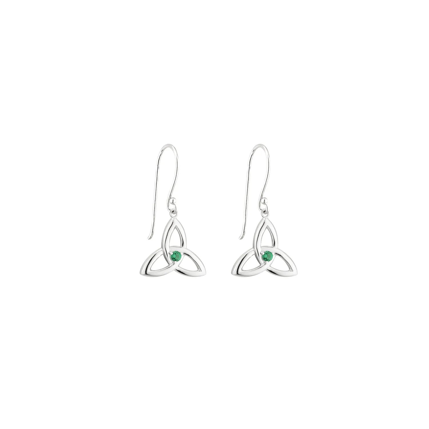 Sterling Silver Trinity Knot Drop Earrings with Emerald Glass Stones