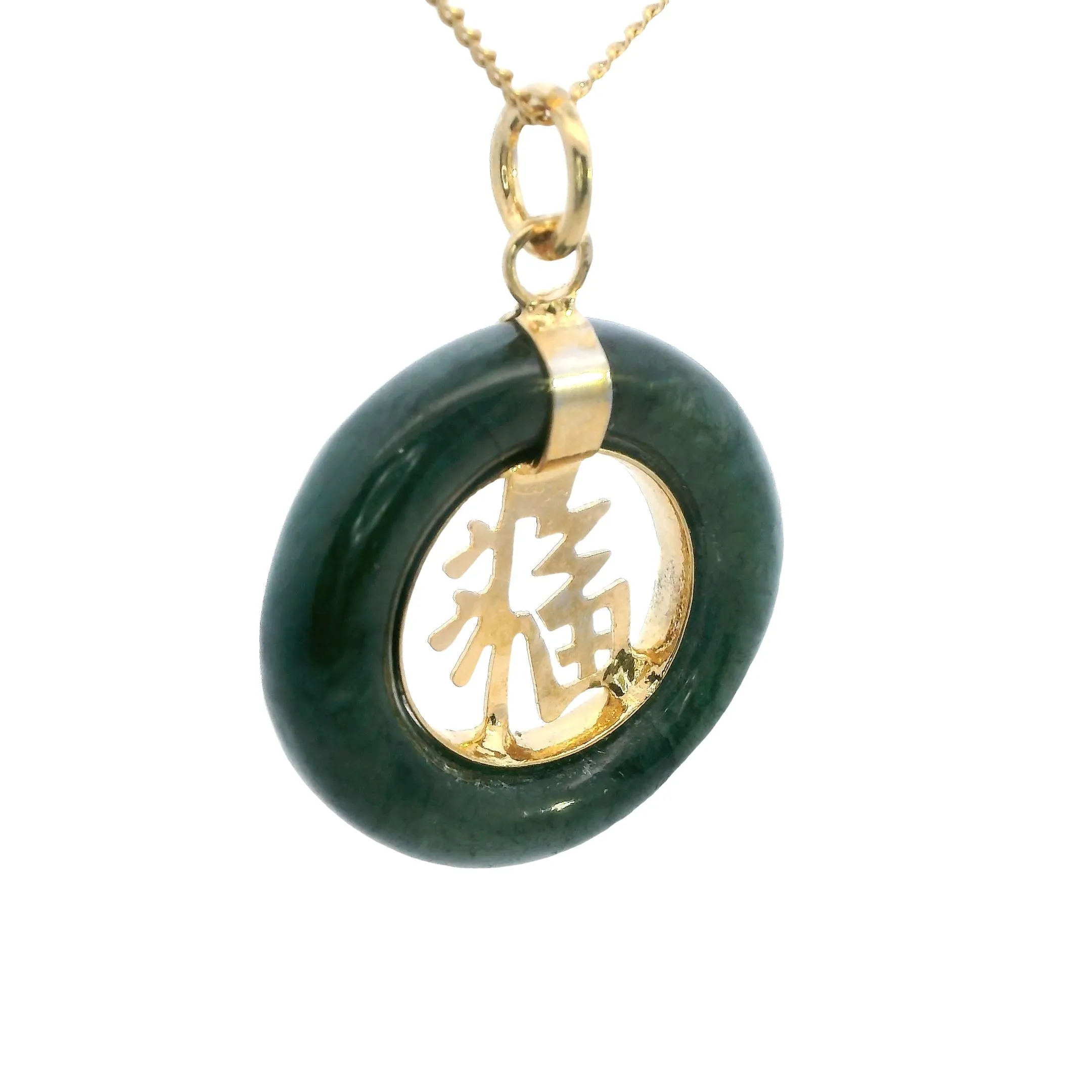 Stunning Dark Green Dyed Jade Pendant with Gold-Look Design