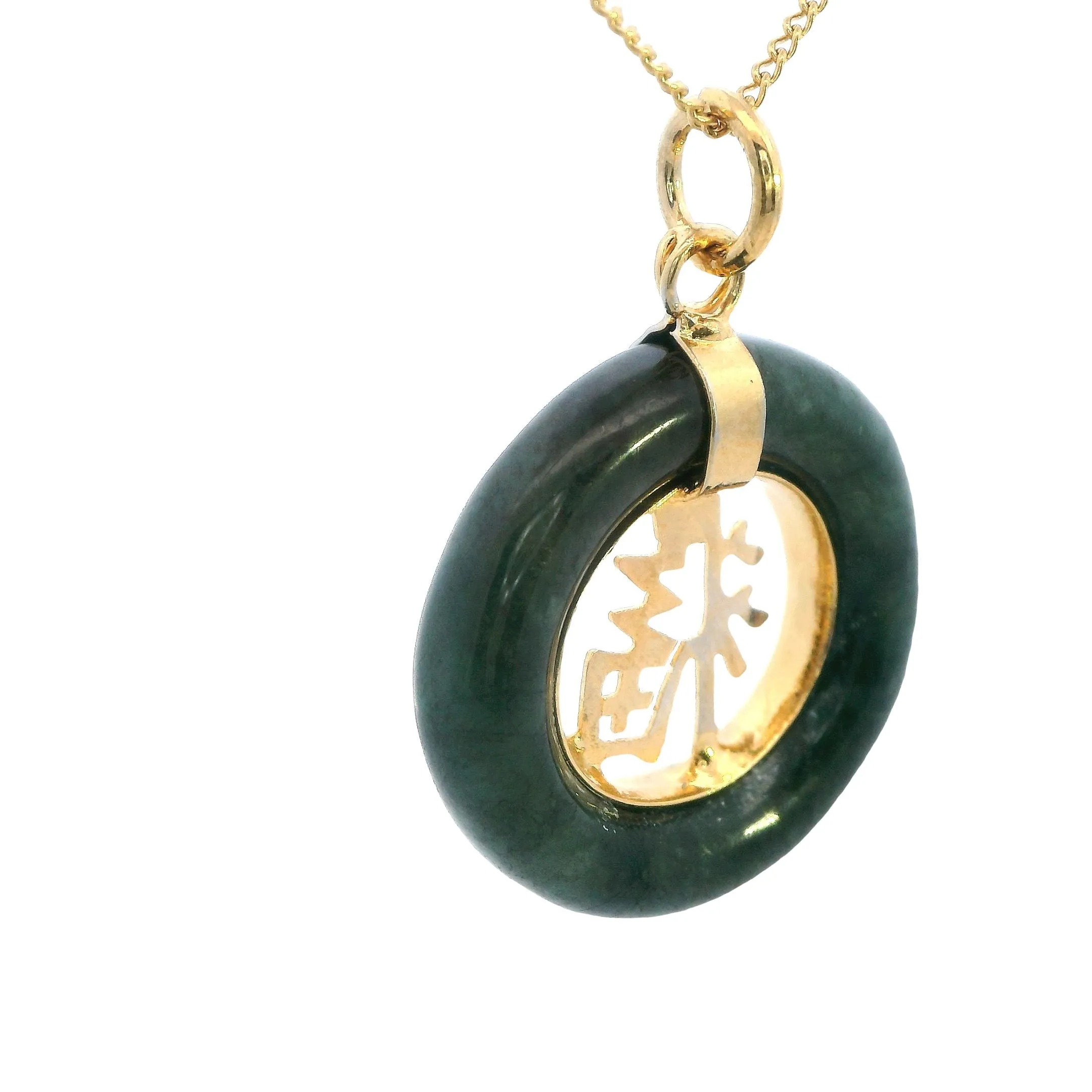 Stunning Dark Green Dyed Jade Pendant with Gold-Look Design