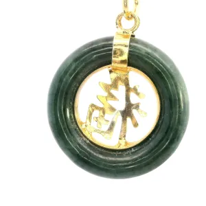 Stunning Dark Green Dyed Jade Pendant with Gold-Look Design