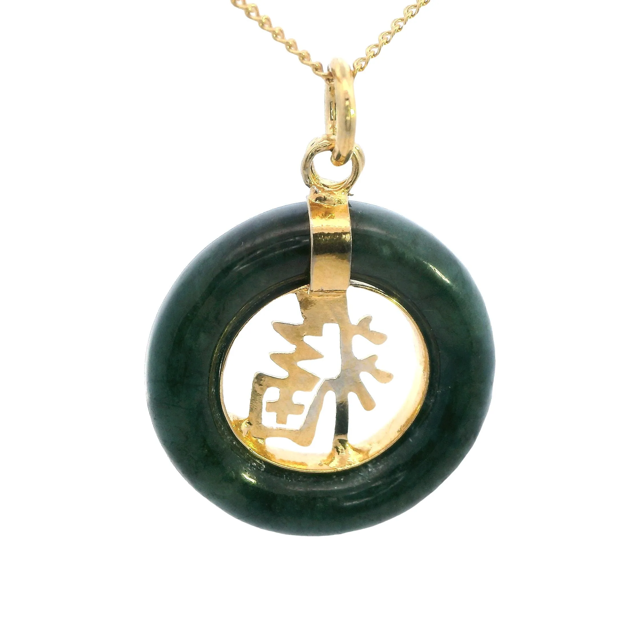 Stunning Dark Green Dyed Jade Pendant with Gold-Look Design