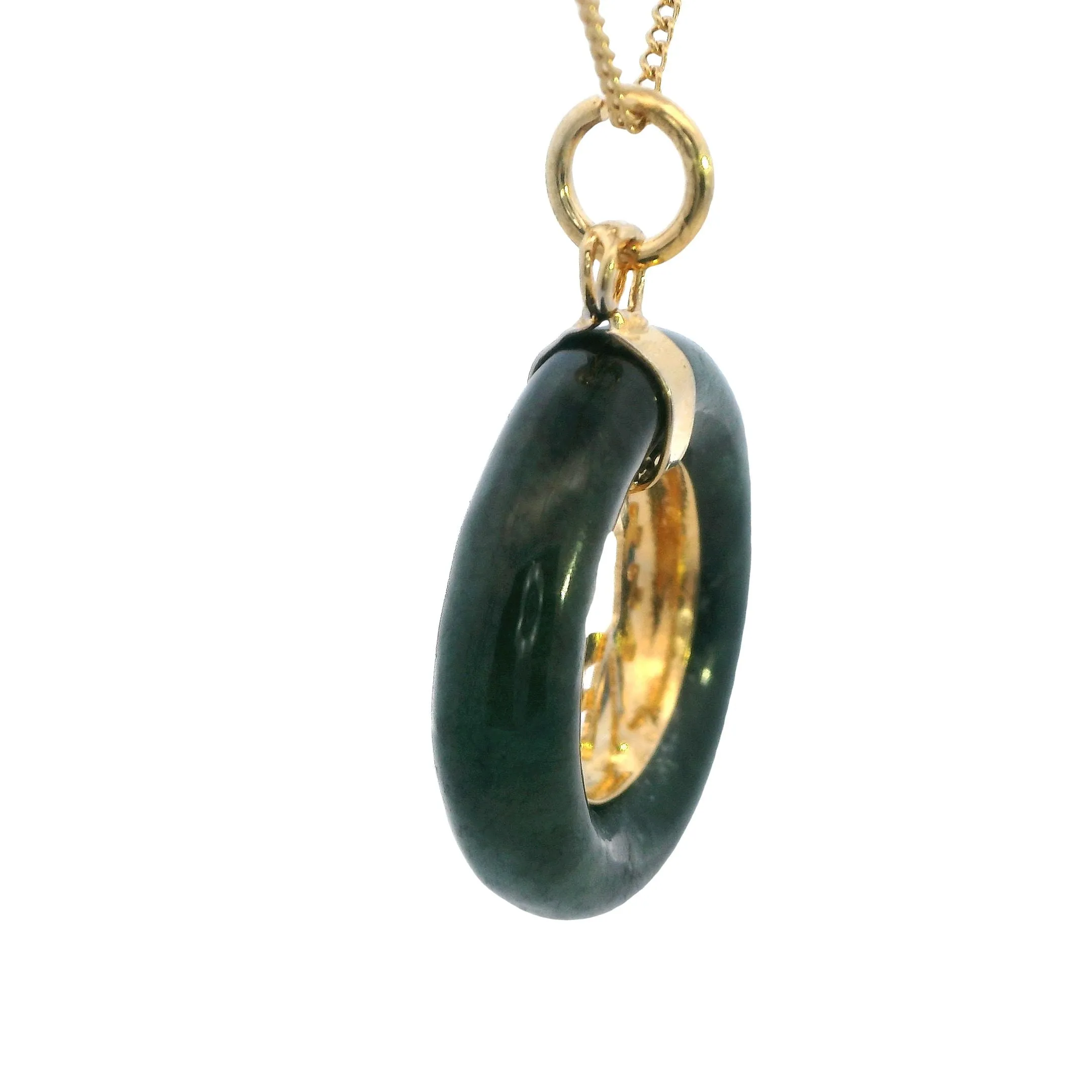 Stunning Dark Green Dyed Jade Pendant with Gold-Look Design