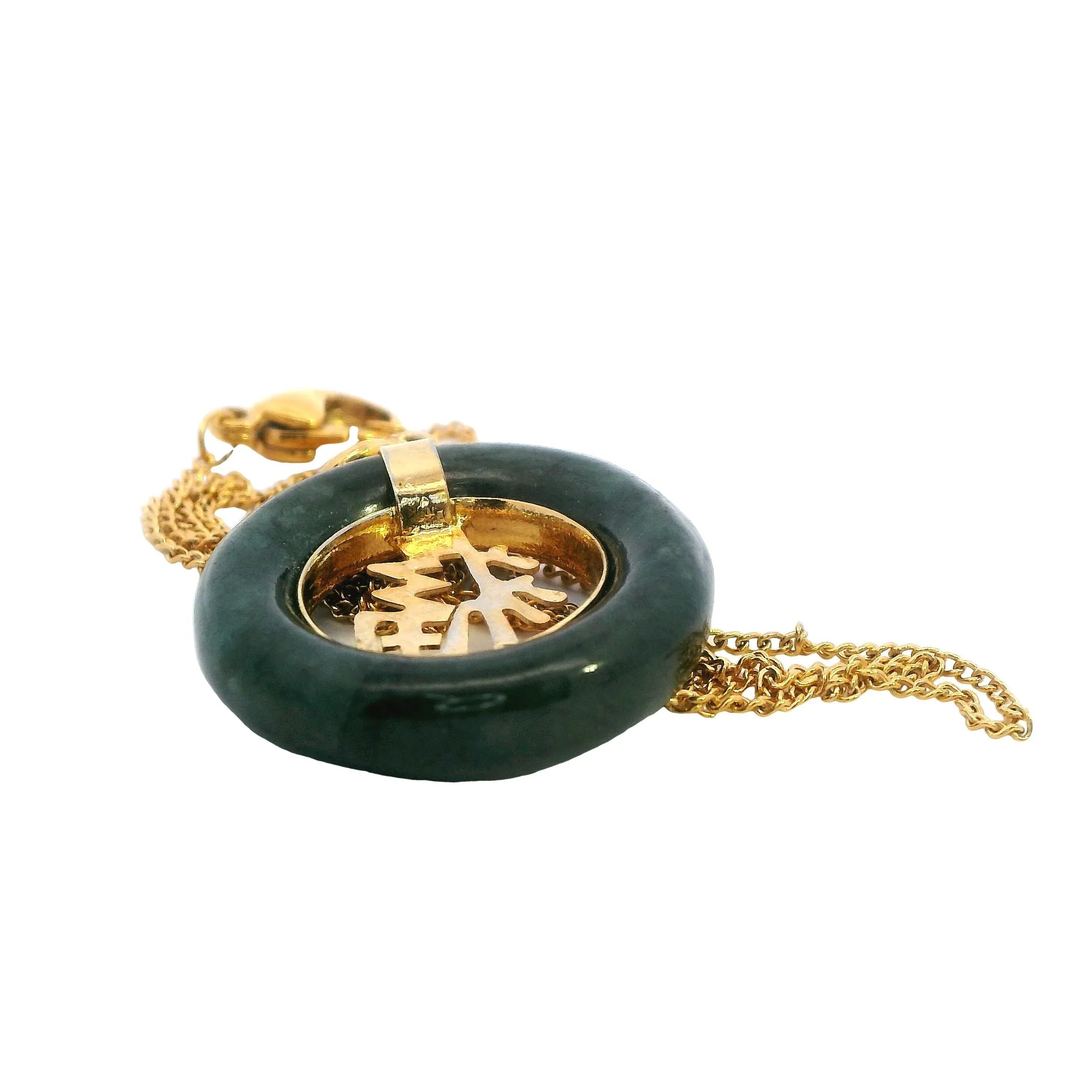 Stunning Dark Green Dyed Jade Pendant with Gold-Look Design