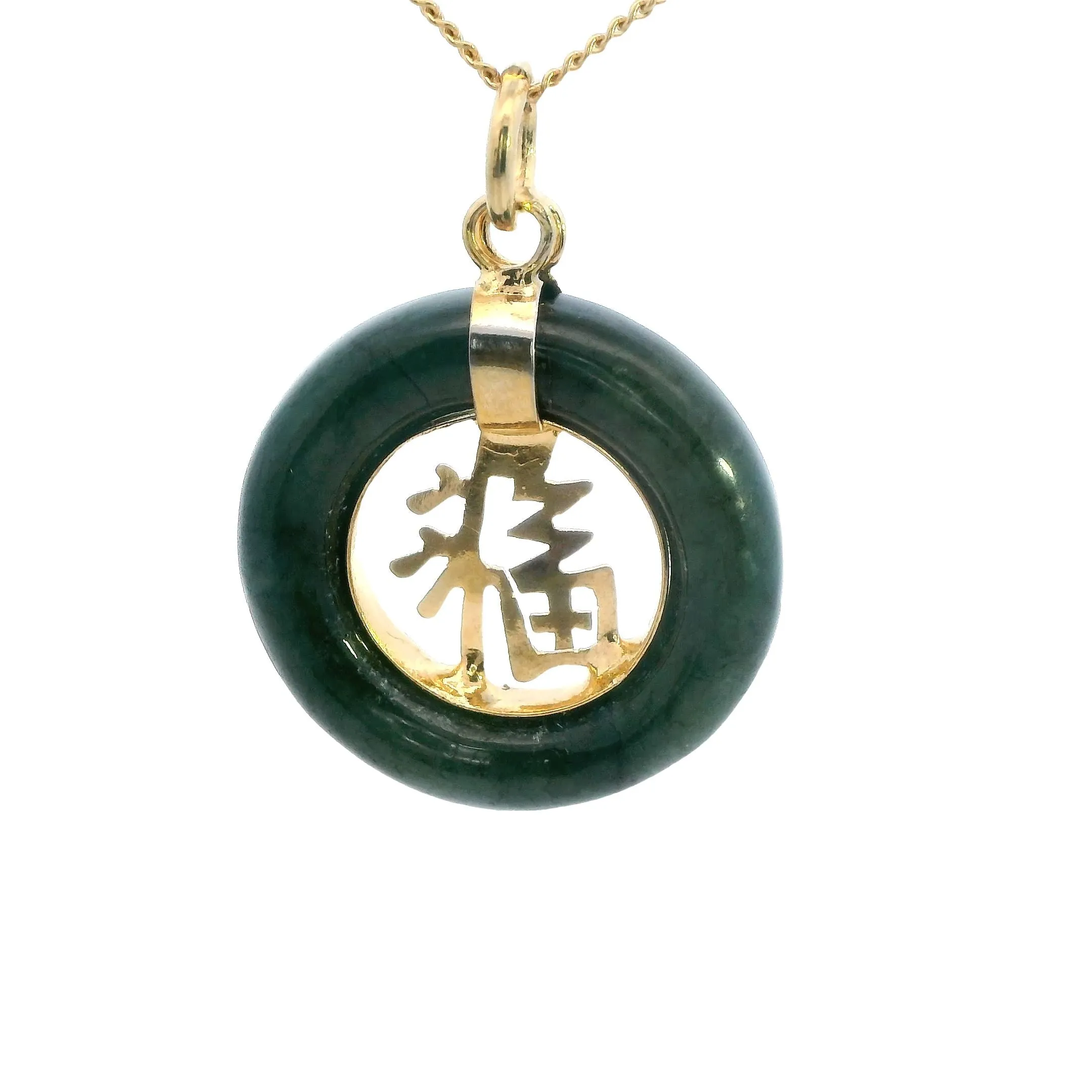 Stunning Dark Green Dyed Jade Pendant with Gold-Look Design