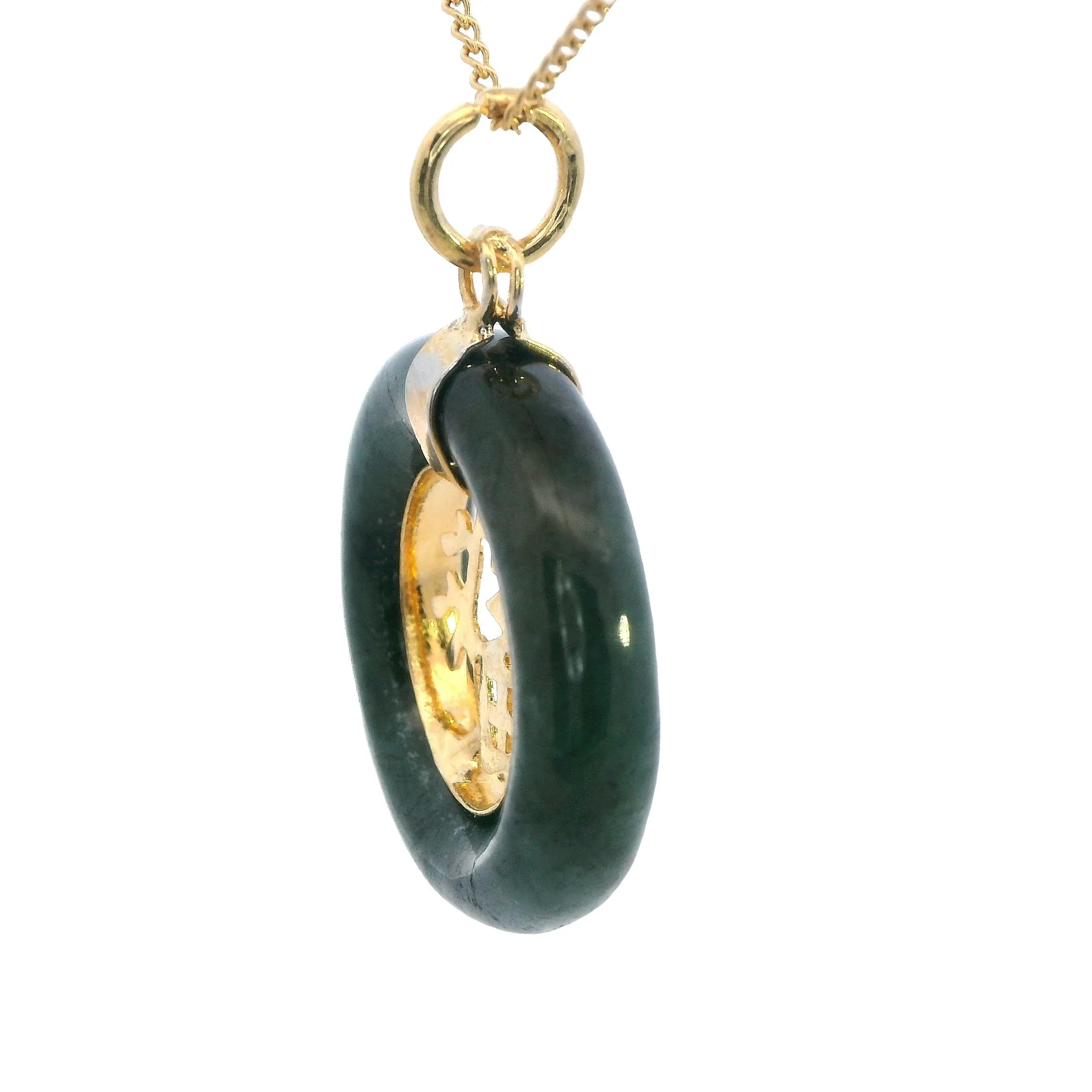 Stunning Dark Green Dyed Jade Pendant with Gold-Look Design