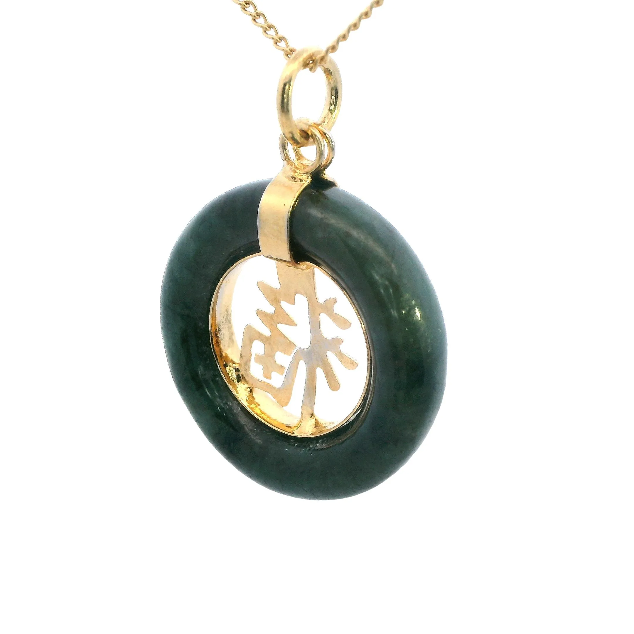 Stunning Dark Green Dyed Jade Pendant with Gold-Look Design