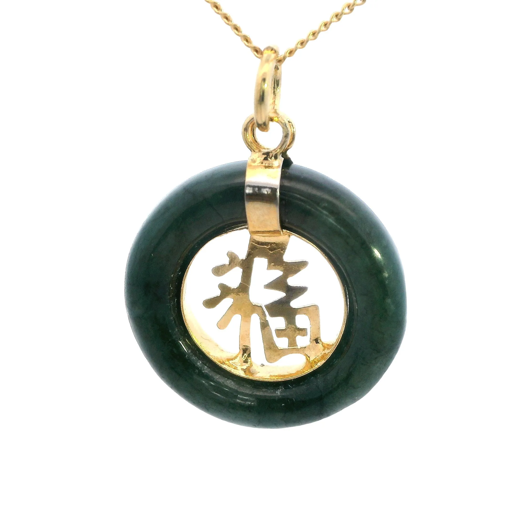 Stunning Dark Green Dyed Jade Pendant with Gold-Look Design