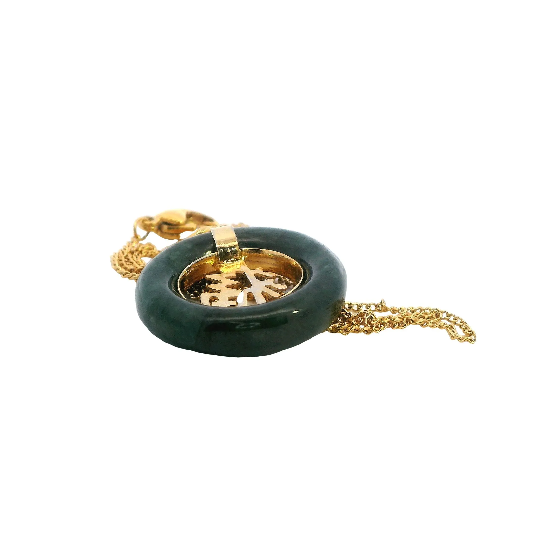 Stunning Dark Green Dyed Jade Pendant with Gold-Look Design