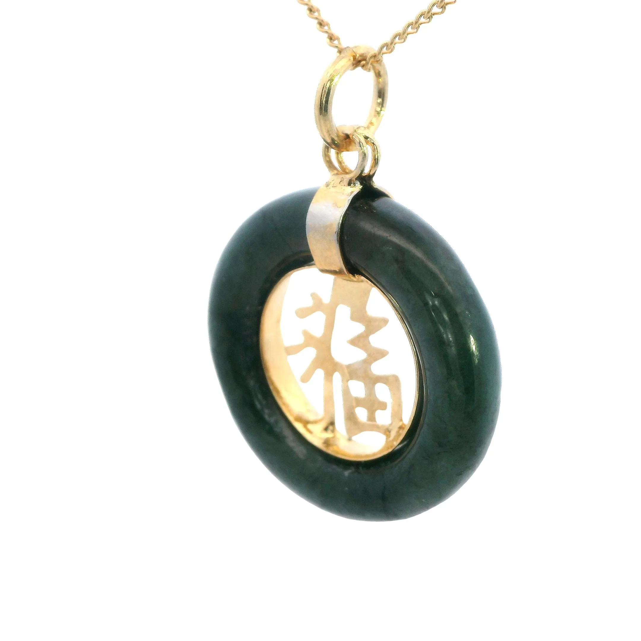 Stunning Dark Green Dyed Jade Pendant with Gold-Look Design