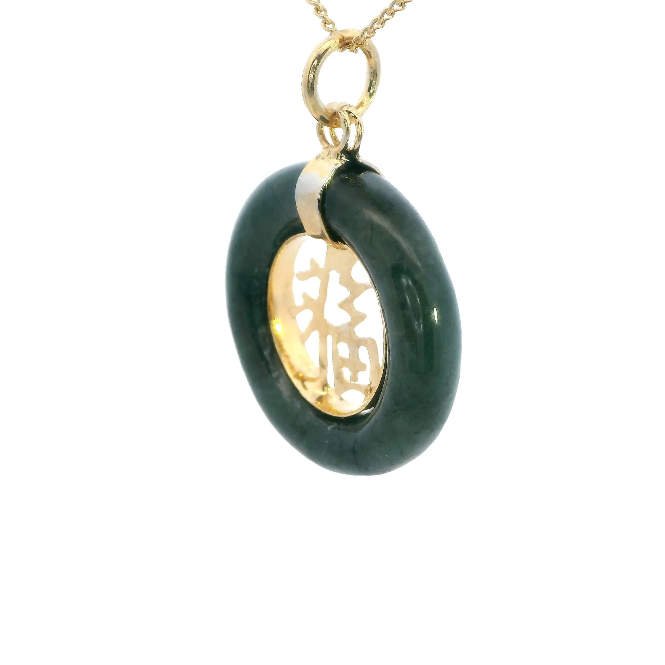 Stunning Dark Green Dyed Jade Pendant with Gold-Look Design