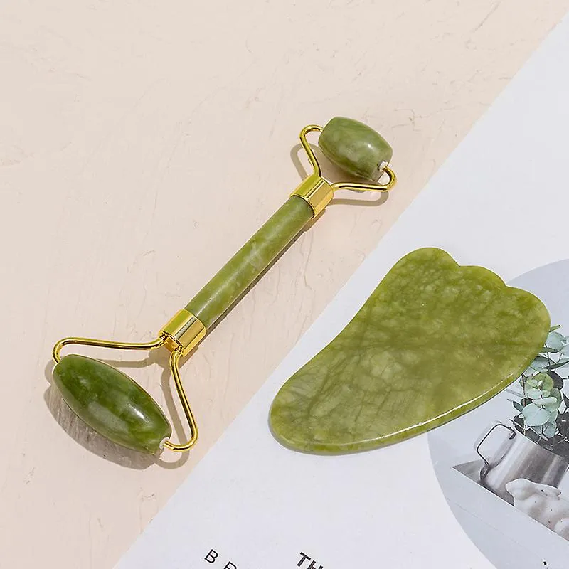 Style 2 Dark Green 2 In 1 Facial Massage Roller Guasha Board Kit Double Heads Jade Stone Face Lift Skin Relaxation Slimming Gua Sha BeAUty Tool Fa1704