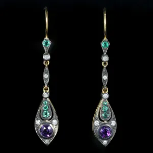 Suffragette Earrings Emerald Amethyst Diamond