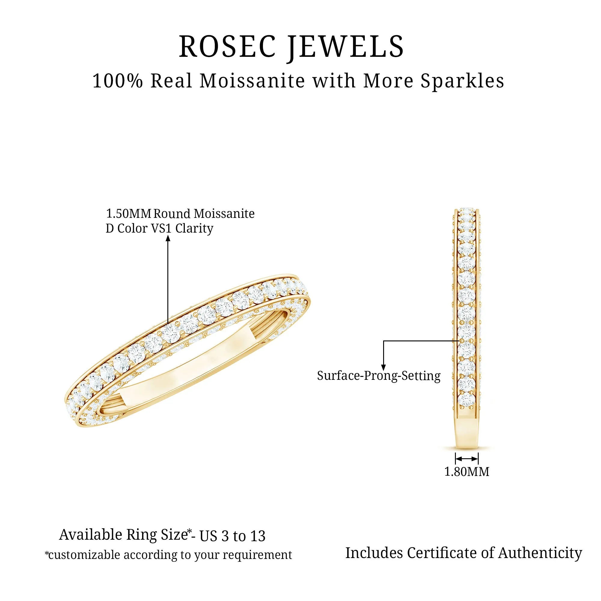 Surface Prong Set Moissanite Minimal Half Eternity Ring