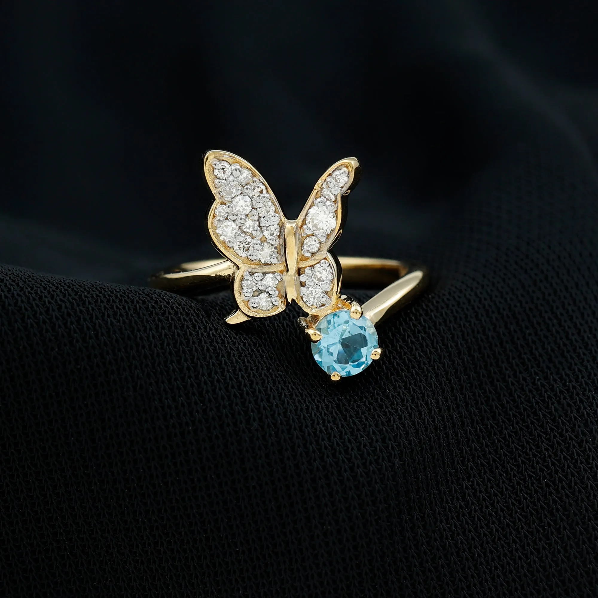 Swiss Blue Topaz and Diamond Butterfly Ring