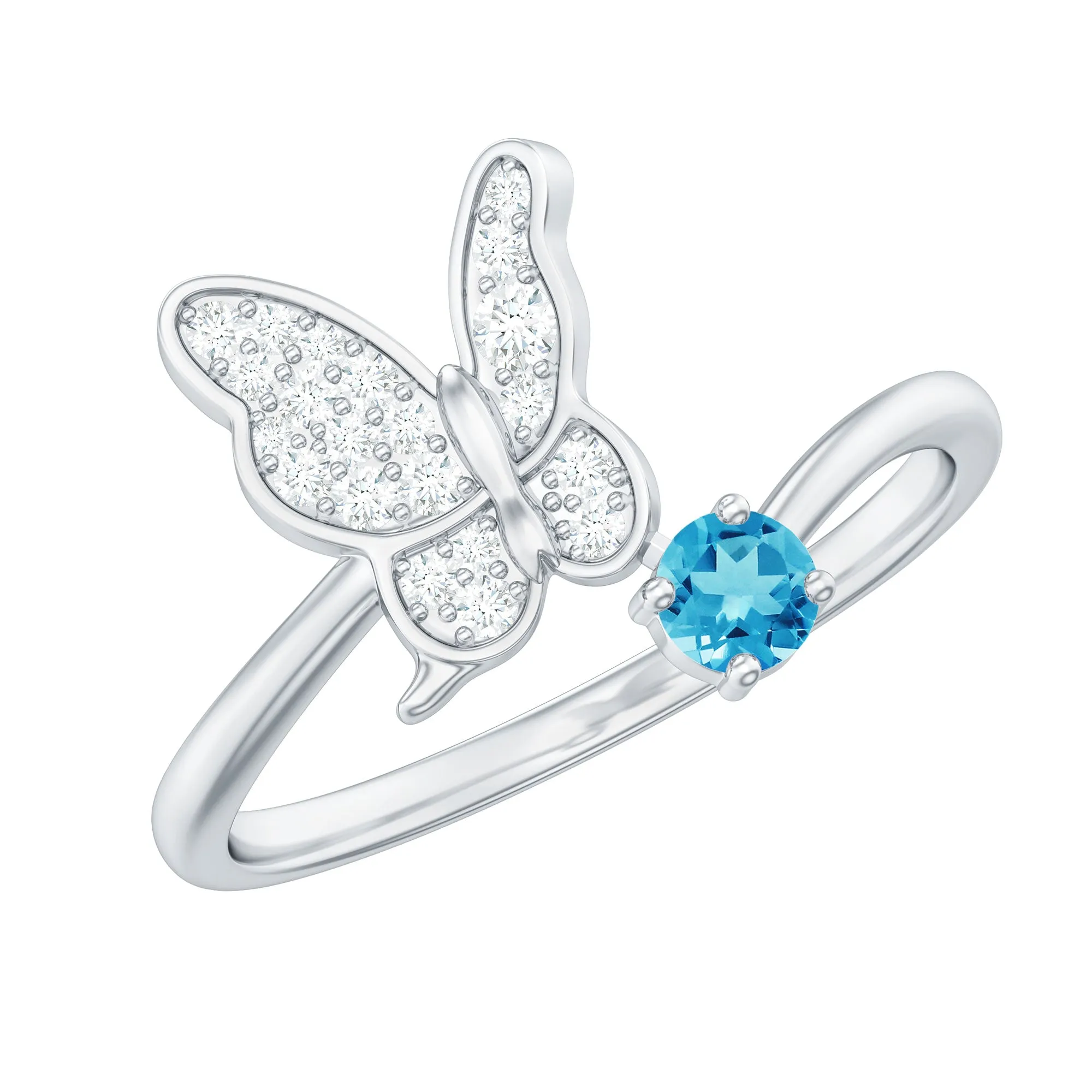 Swiss Blue Topaz and Diamond Butterfly Ring