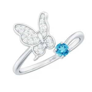 Swiss Blue Topaz and Diamond Butterfly Ring