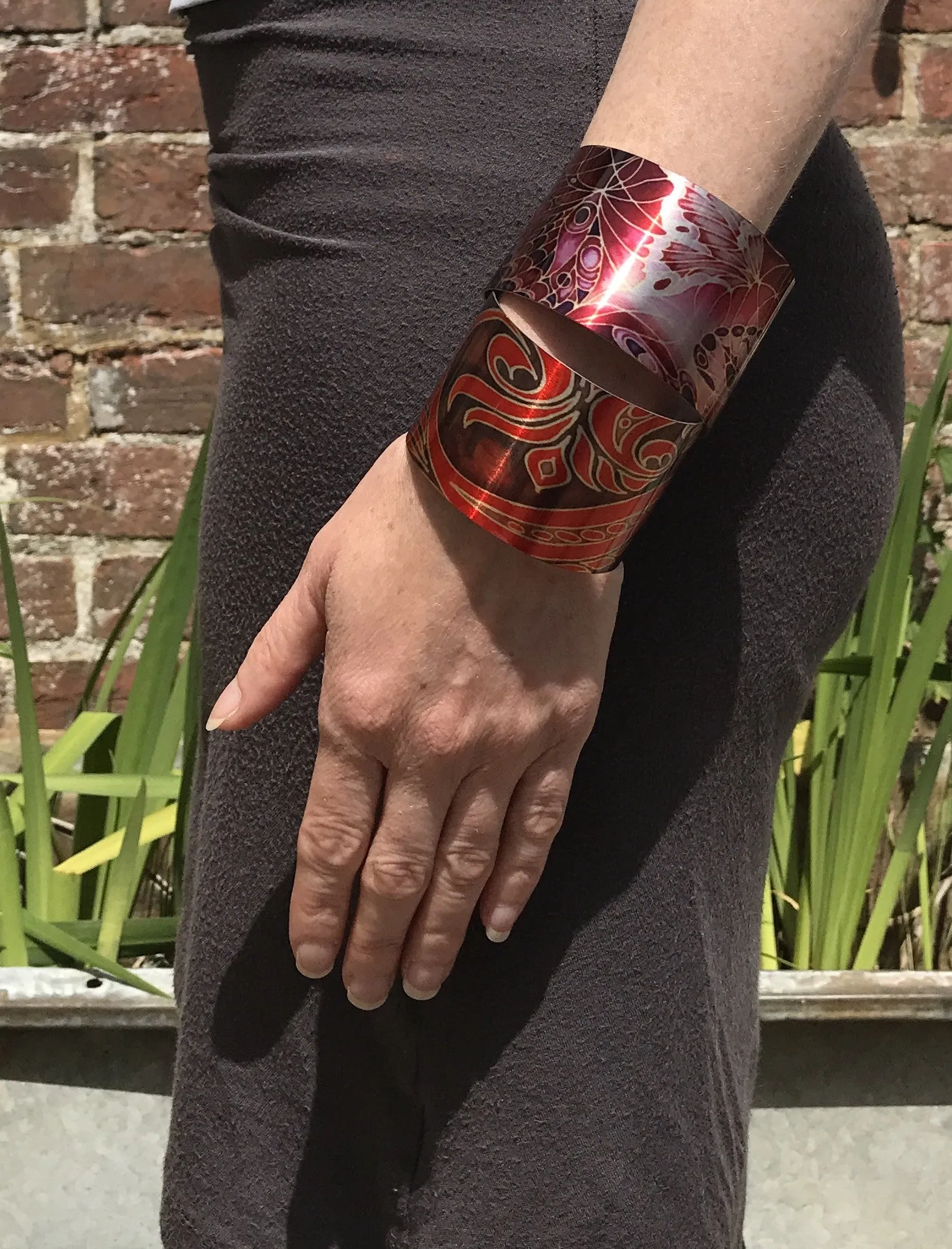 Tall Trees Cuff Bracelet,  Red Comtemporary Bracelet in easy wear lightweight aluminium.