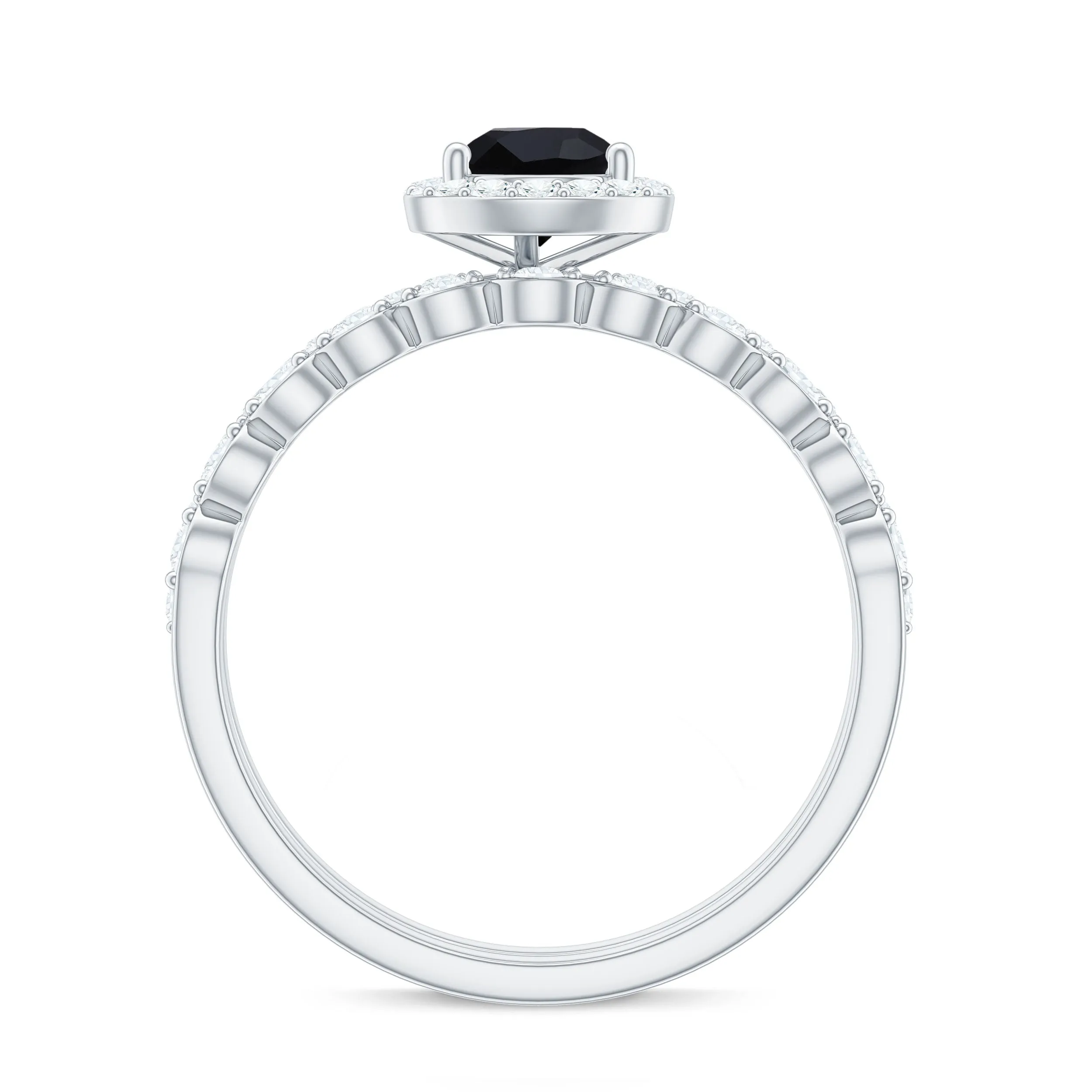 Teardrop Black Diamond Bridal Ring Set with Moissanite