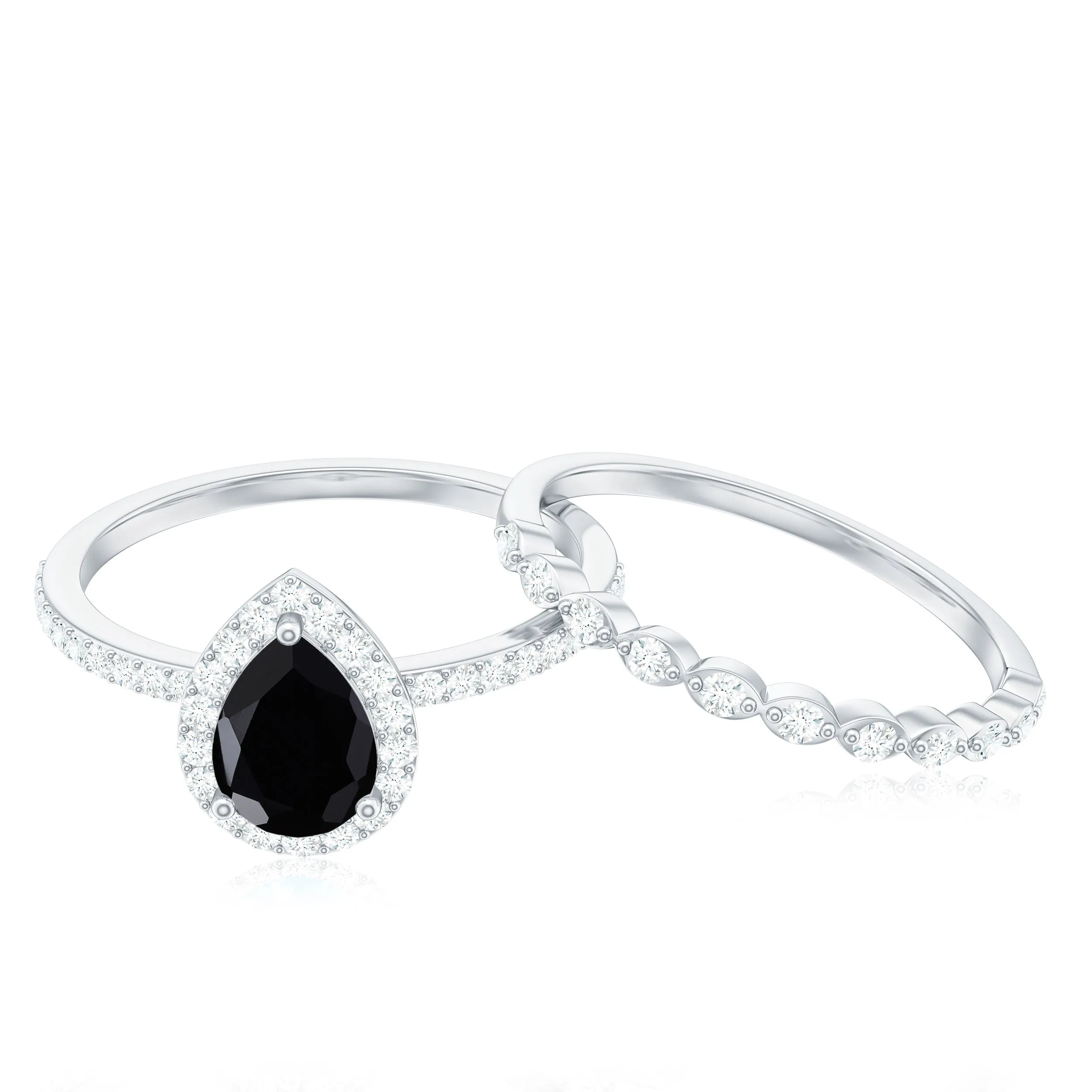 Teardrop Black Diamond Bridal Ring Set with Moissanite