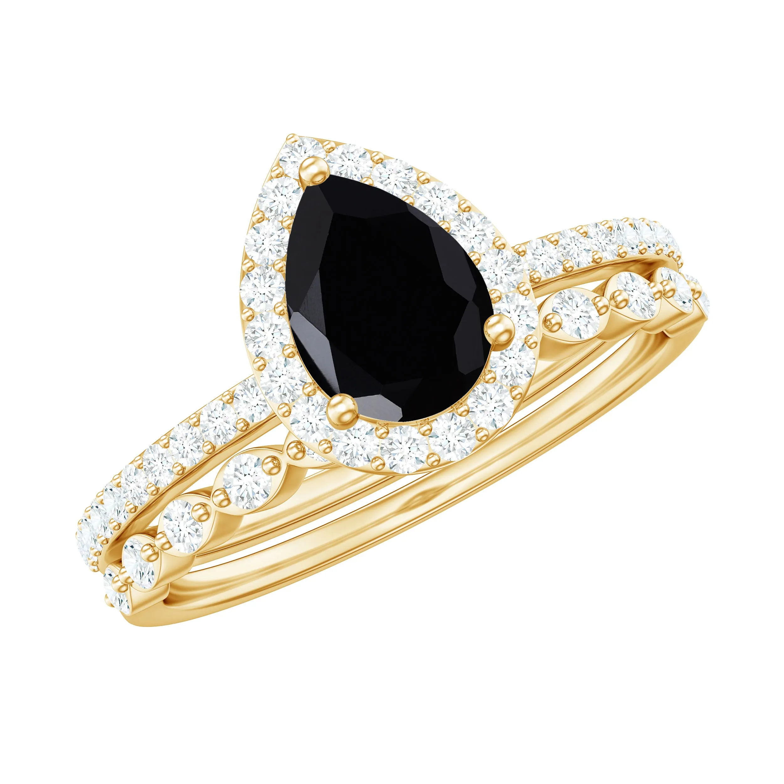 Teardrop Black Diamond Bridal Ring Set with Moissanite