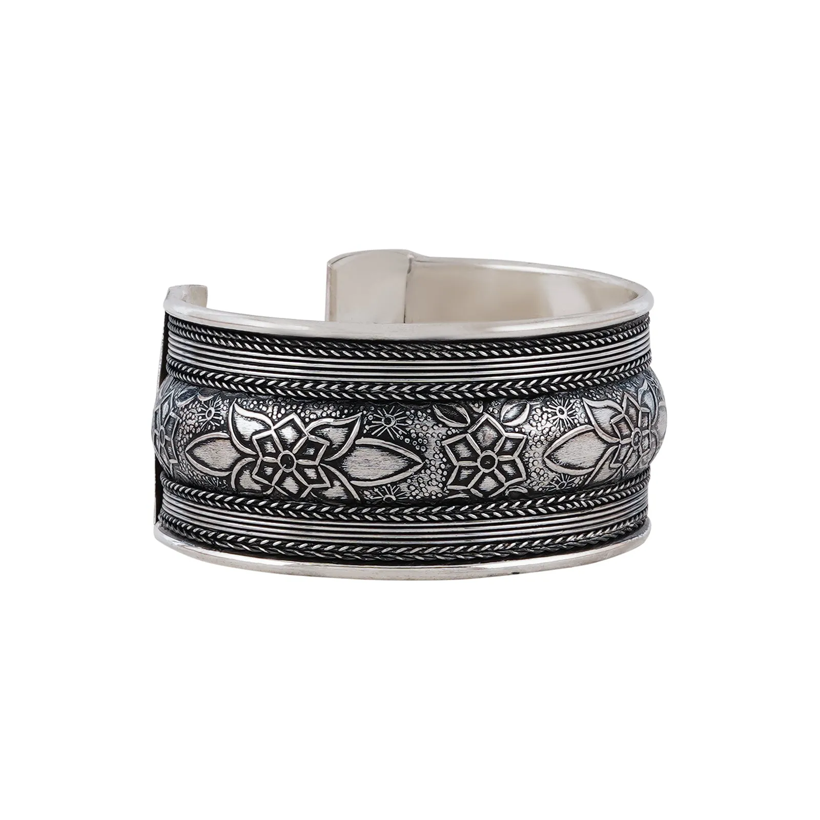 Teejh Hamsah Silver Oxidised Cuff Bracelet