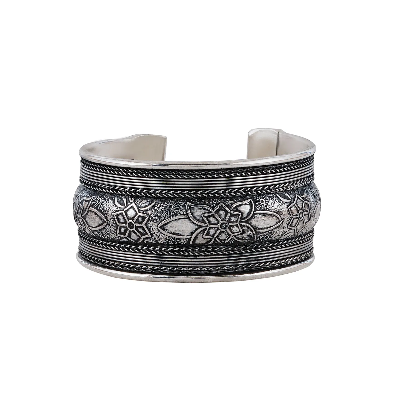 Teejh Hamsah Silver Oxidised Cuff Bracelet